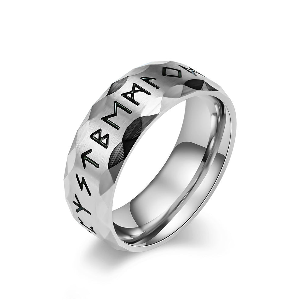 Wikinger Ring mit Runen - Titanstahl Herrenring im Vintage Design - Nordischer Männerschmuck - Keltischer Symbolring