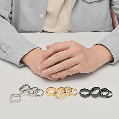 Schlichter Titanstahl Ring - Hochwertig glänzend in Schwarz & Stahlfarben - 18K Gold Beschichtung - Unisex Design - Edler Schmuck für Damen & Herren