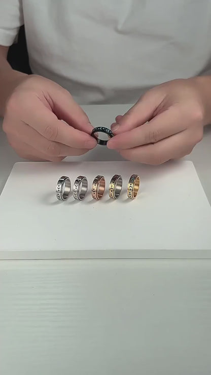 Stern-Mond Titanring mit Nachleuchteffekt | Drehbarer Anti-Stress-Ring - 316L Edelstahl für Damen & Herren