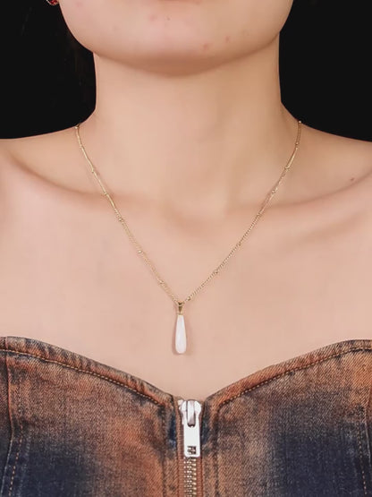 Tropfenförmige Muschel Anhänger Kette - Edelstahl 18k Gold beschichtet | Stahlfarbe (2 Farben wählbar)